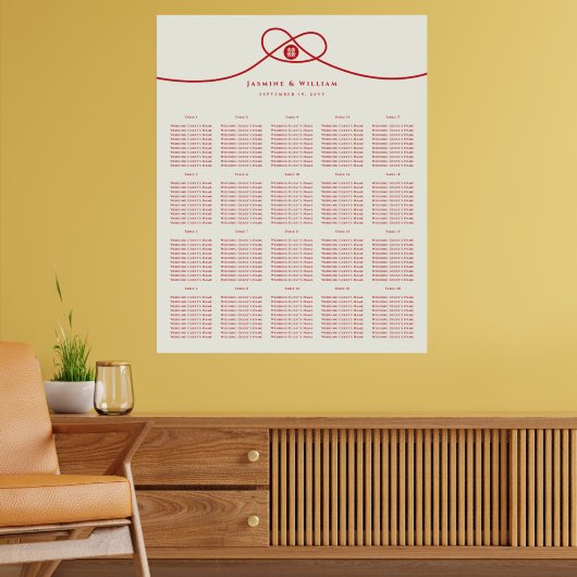Red Knot Double Happy Wedding Seating Chart Poster (Wohnzimmer 2)