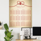 Red Knot Double Happy Wedding Seating Chart Poster (Heimbüro)