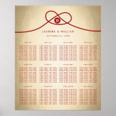 Red Knot Double Happy Wedding Seating Chart Poster (Vorne)