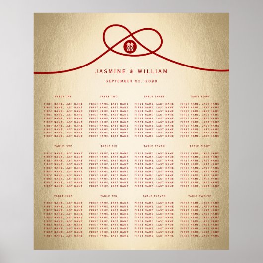 Red Knot Double Happy Wedding Seating Chart Poster (Vorne)