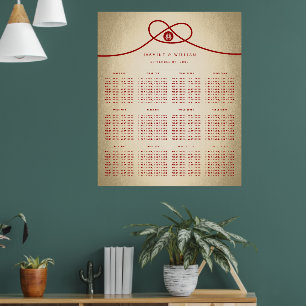 Red Knot Double Happy Wedding Seating Chart Poster