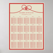 Red Knot Double Happy Wedding Seating Chart Poster (Vorne)