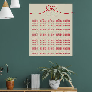 Red Knot Double Happy Wedding Seating Chart Poster