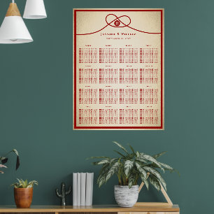 Red Knot Double Happy Wedding Seating Chart Poster