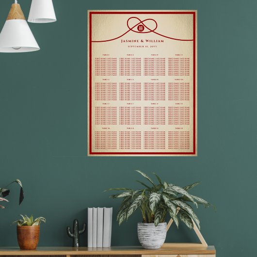 Red Knot Double Happy Wedding Seating Chart Poster (Wohnzimmer 1)