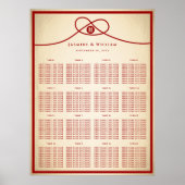 Red Knot Double Happy Wedding Seating Chart Poster (Vorne)