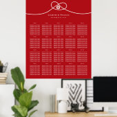 Red Knot Double Happy Wedding Seating Chart Poster (Heimbüro)