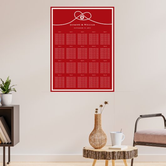 Red Knot Double Happy Wedding Seating Chart Poster (Wohnzimmer 3)
