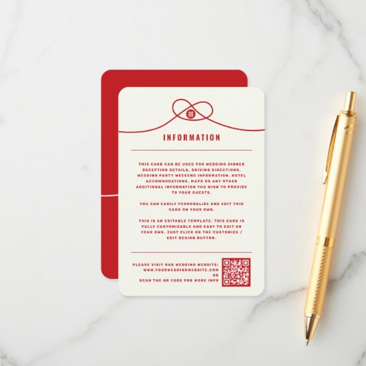 Red Knot Gewerkschaft Double Happiness Chinesische Begleitkarte (Vorderseite/Rückseite Beispiel)