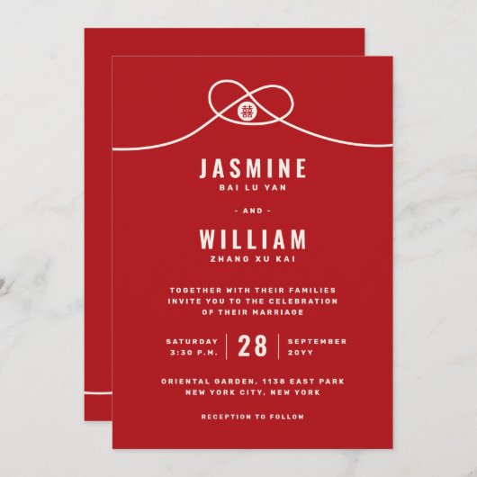 Red Knot Gewerkschaft Double Happiness Chinesische Einladung (Vorne/Hinten)