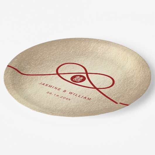 Red Knot Gewerkschaft Double Happiness Chinesische Pappteller (Schrägansicht)