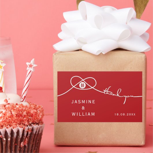 Red Knot Gewerkschaft Double Happiness Chinesische Rechteckiger Aufkleber (Party)