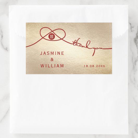 Red Knot Gewerkschaft Double Happiness Chinesische Rechteckiger Aufkleber (Tasche)