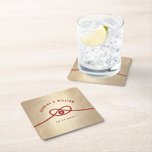 Red Knot Gewerkschaft Double Happiness Chinesische Rechteckiger Pappuntersetzer (Vor Ort)