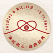 Red Knot Gewerkschaft Double Happiness Chinesische Runder Pappuntersetzer (Vorderseite)