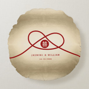 Red Knot Gewerkschaft Double Happiness Chinesische Rundes Kissen