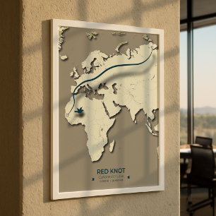 Red Knot Migration Map - Minimalistischer Vintager Poster