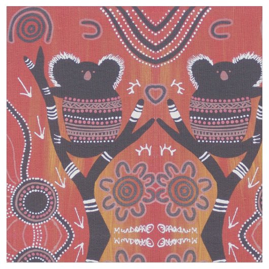 Red Koala Aboriginal Art Fabric Stoff (Nahaufnahme)