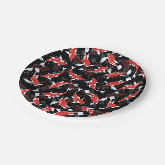 Red Koi Fish Pattern Pappteller (Schrägansicht)