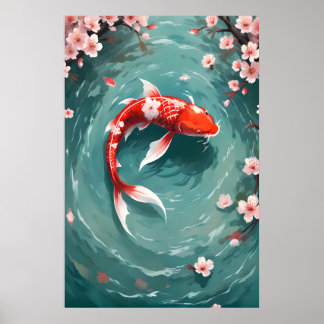 Red Koi Fish Vintag Inspirierte japanische Kunst Poster