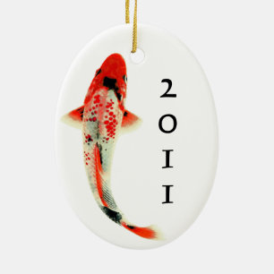 Red Koi mit dem Jahr Keramikornament
