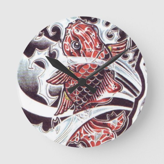 Red Koi Tattoo Design Runde Wanduhr (Vorderseite)