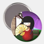 Red Kokeshi Doll Art Magnet (Vorderseite/Rückseite)