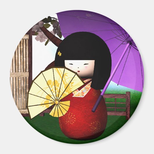 Red Kokeshi Doll Art Magnet (Vorne)
