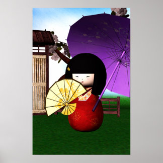 Red Kokeshi Doll Art Poster