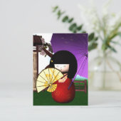 Red Kokeshi Doll Art Postkarte (Stehend Vorderseite)