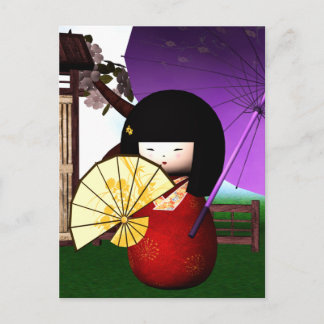 Red Kokeshi Doll Art Postkarte