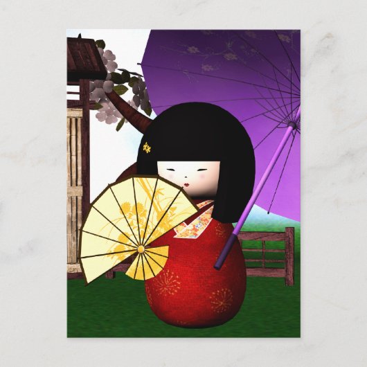Red Kokeshi Doll Art Postkarte (Vorderseite)