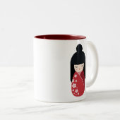 RED Kokeshi Doll - Niedliches japanisches Geisha G Zweifarbige Tasse (VorderseiteRechts)