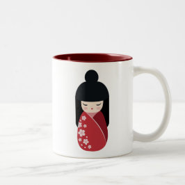RED Kokeshi Doll - Niedliches japanisches Geisha G Zweifarbige Tasse