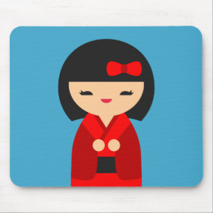 Red Kokeshi Japanische Puppen Mousepad