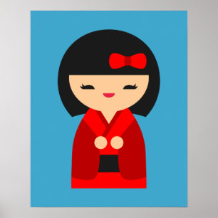 Red Kokeshi Japanische Puppen Poster