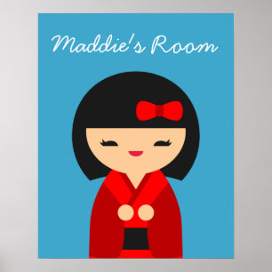 Red Kokeshi Japanische Puppen Poster