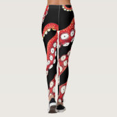 Red Kraken Octopus Tentacles Black Leggings (Rückseite)