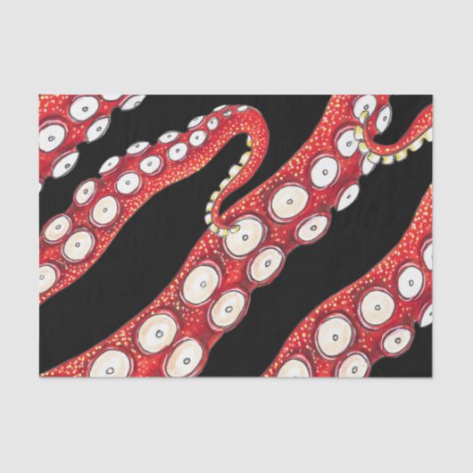 Red Kraken Octopus Tentacles Black Seidenpapier (Vorderseite)