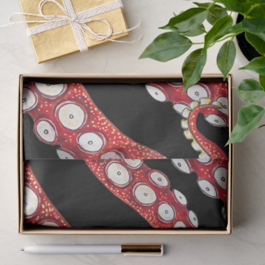 Red Kraken Octopus Tentacles Black Seidenpapier (Geschenk)