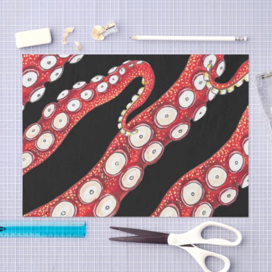 Red Kraken Octopus Tentacles Black Seidenpapier (Handwerk)