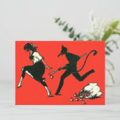 Red Krampus Chasing Woman Äpfel (Stehend Vorderseite)
