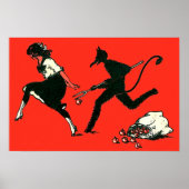 Red Krampus Chasing Woman Äpfel Poster (Vorne)