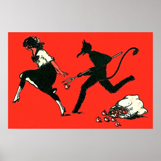 Red Krampus Chasing Woman Äpfel Poster (Vorne)