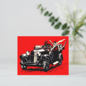 Red Krampus Kidnapping Women Car Postkarte (Stehend Vorderseite)