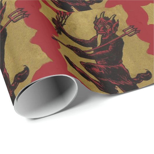 Red Krampus Pitchfork Switch Tongue Geschenkpapier (Rolleneckpunkt)
