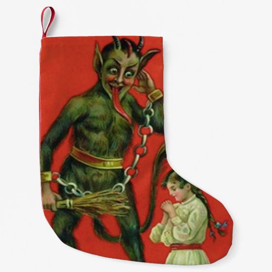 Red Krampus Punishing Girl Kleiner Weihnachtsstrumpf (Vorderseite)