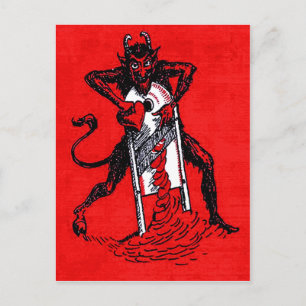 Red Krampus Slicing Heart Heartbreaker Postkarte