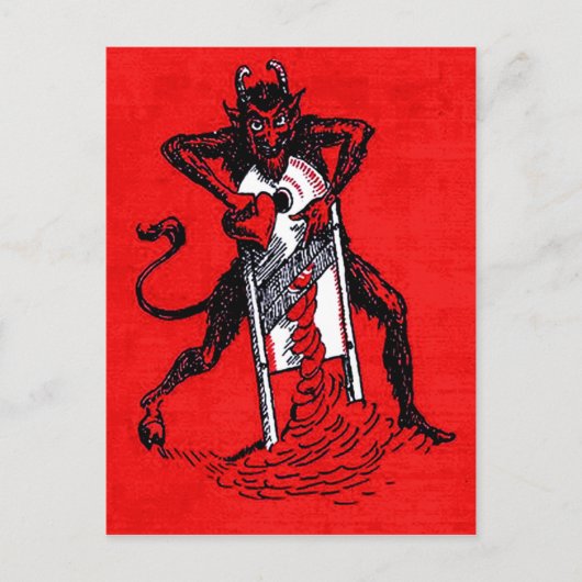 Red Krampus Slicing Heart Postkarte (Vorderseite)