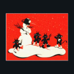 Red Krampus Snowball Fight Snowman Switch Feiertagspostkarte<br><div class="desc">Vintage Krampus Christmas print</div>